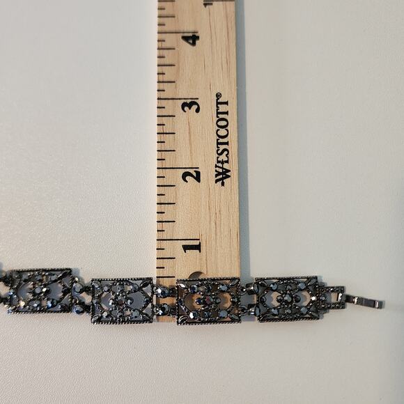 Vintage Monet Rhinestone Link Bracelet Black & Silver - Picture 4 of 6